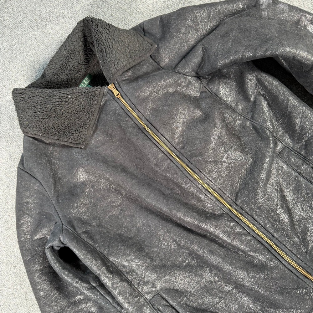 Lauren Ralph Lauren Womens Black Faux Leather Shearling Lined Jacket Small